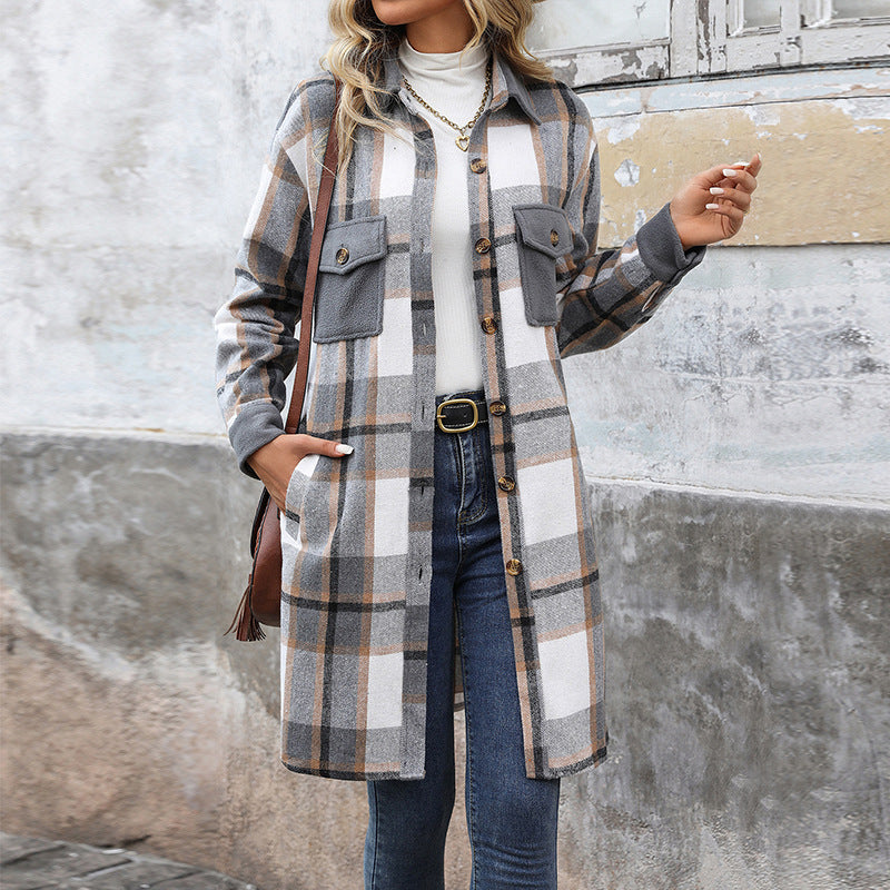 Damen karierte Flanelljacke mit aufgesetzten Taschen und Knopfverschluss Stalluxe