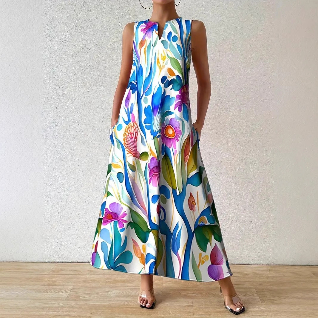 Damen Maxikleid mit buntem Blumendesign Stalluxe