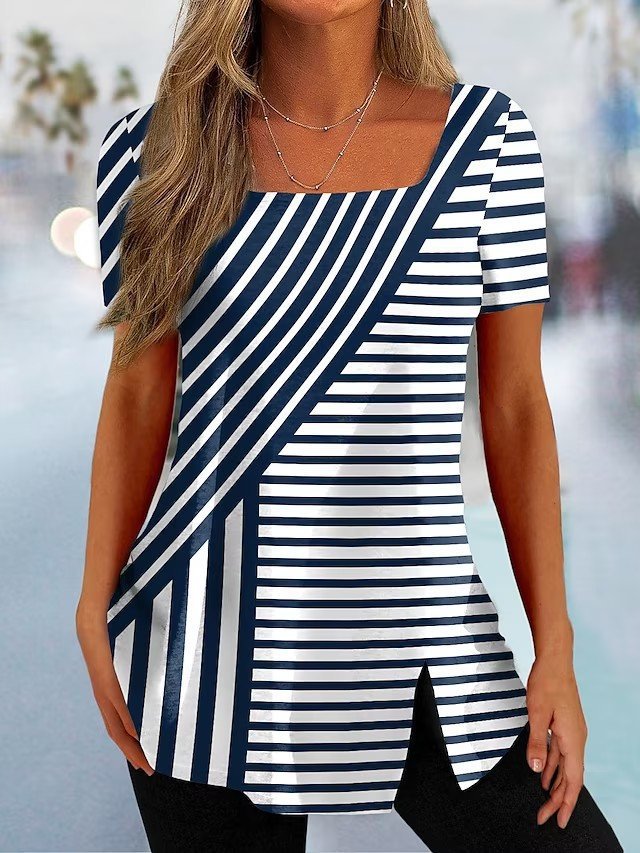 Damen Tunika mit modernem diagonalen Streifenmuster und eleganten Schlitz-Details Stalluxe