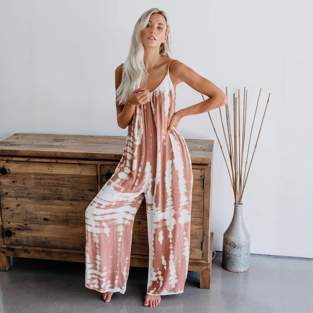 Damen Maxikleid mit trendigem Batikdesign und voluminösen Trägern Stalluxe