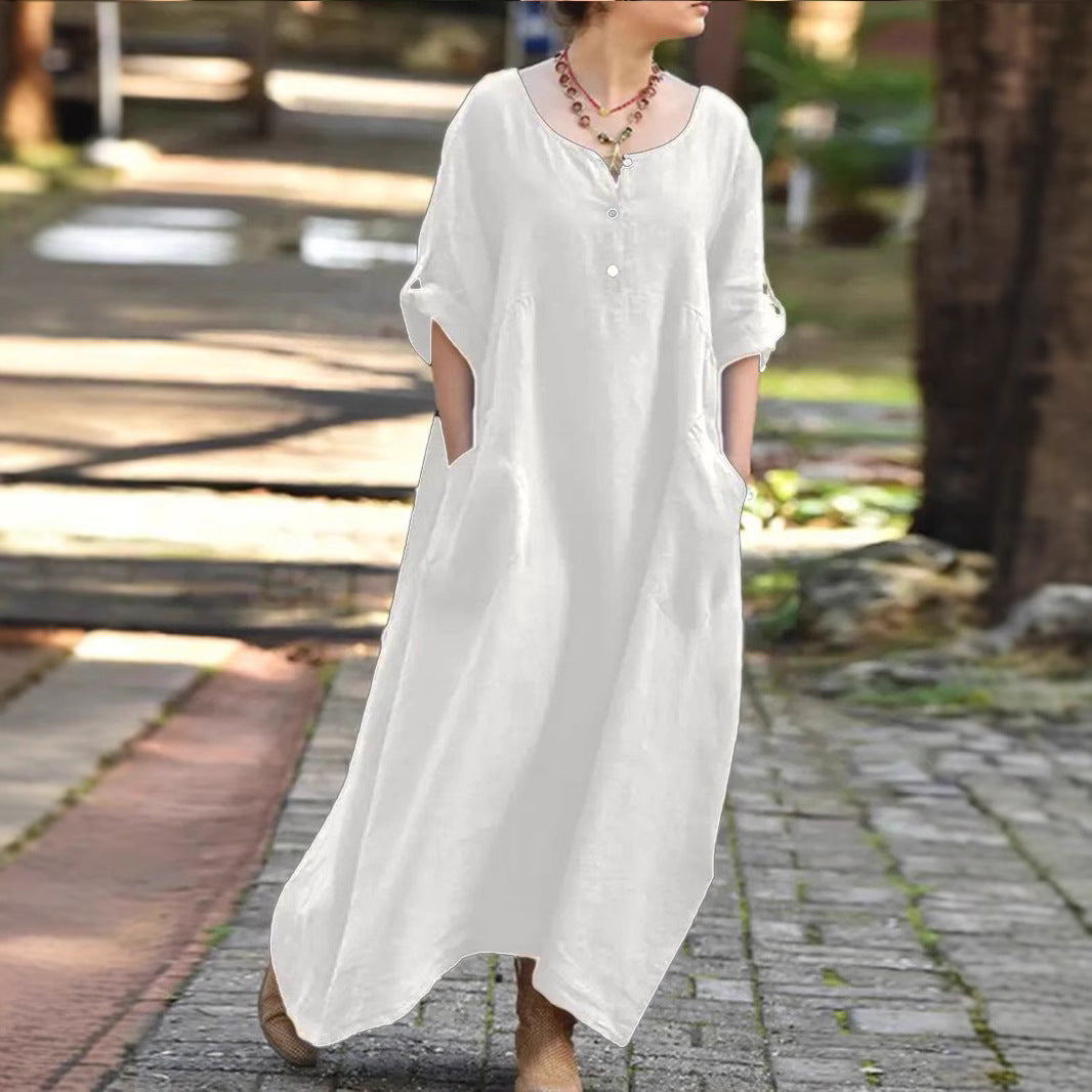 Damen lässiges Maxikleid mit praktischen Taschen und Knopfdetails Stalluxe