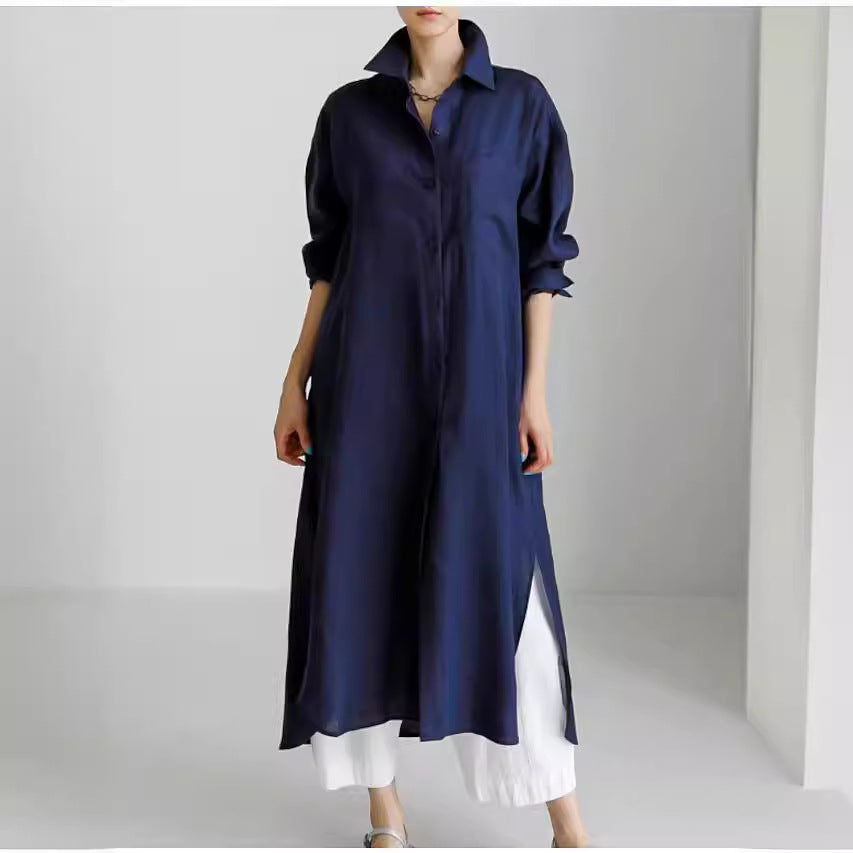 Damen Hemdblusenkleid aus leichtem Leinen mit seitlichen Schlitzen Stalluxe