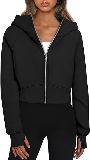 Damen Cropped Sweatjacke mit Reißverschluss und Kapuze Stalluxe