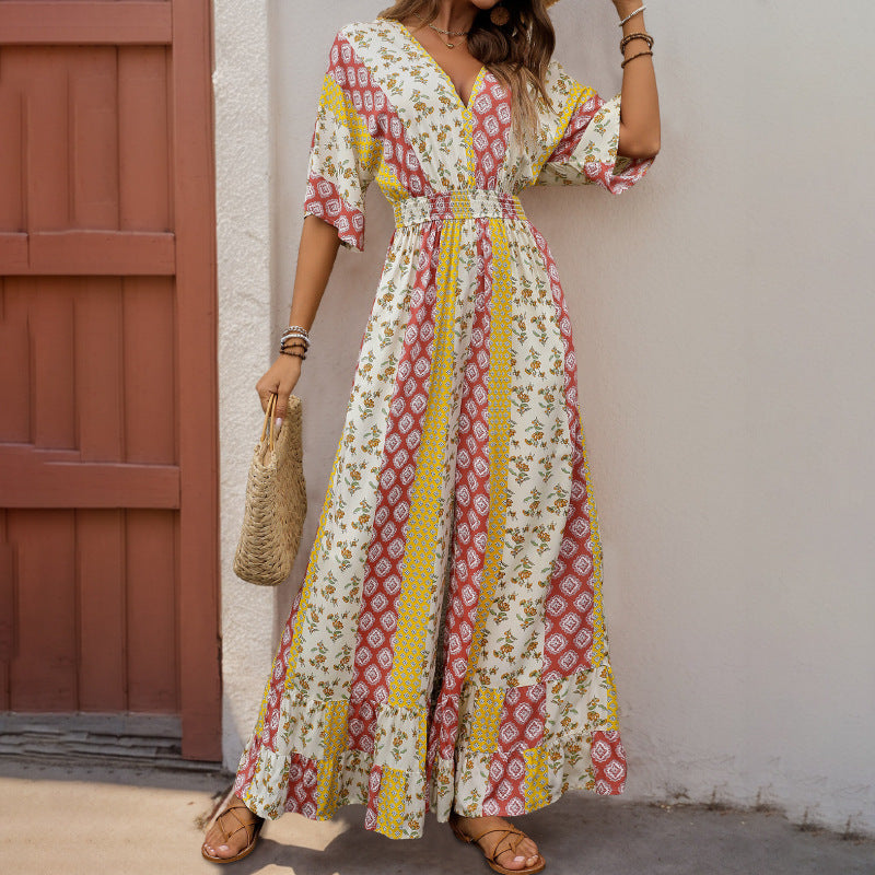 Damen Maxi-Jumpsuit mit floralen Mustern und voluminösen Ärmeln Stalluxe