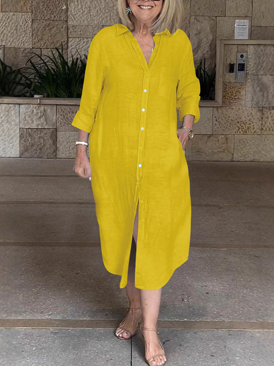 Damen Leichtes Sommerkleid mit Knopfleiste und langen Ärmeln Stalluxe