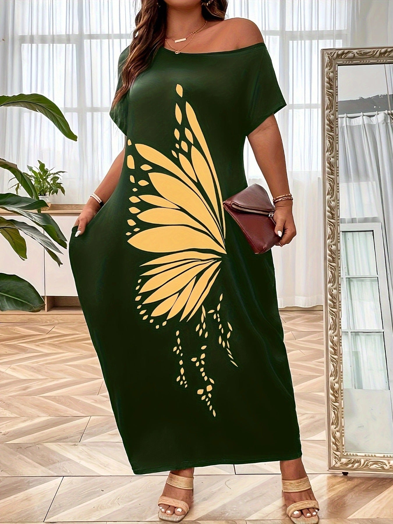 Damen Maxikleid mit elegantem Schmetterlingsmotiv Stalluxe