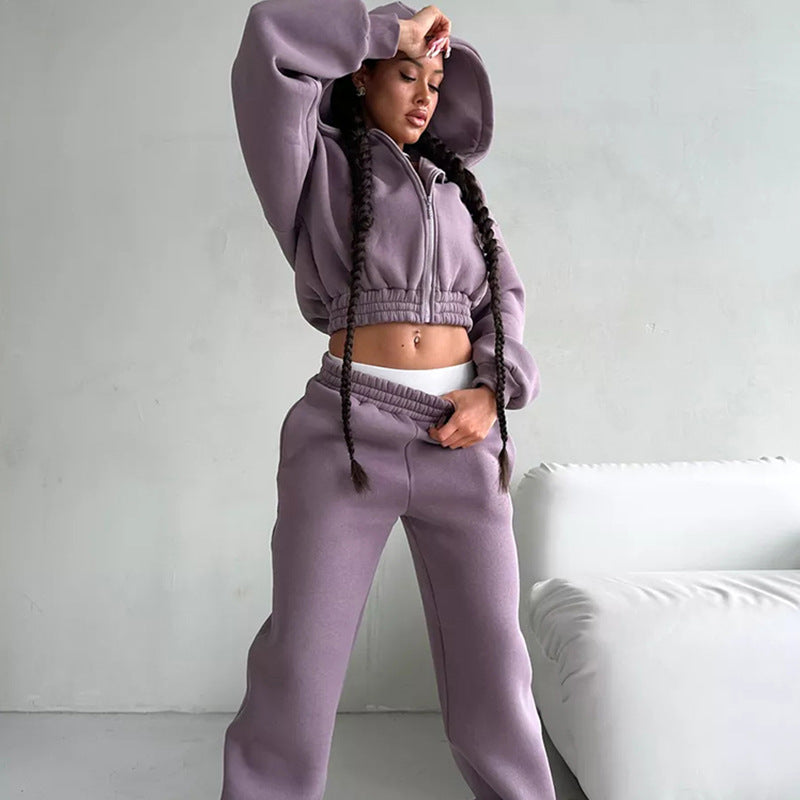 Damen modischer Sweatanzug mit voluminösen Ärmeln und hohem Kragen Stalluxe