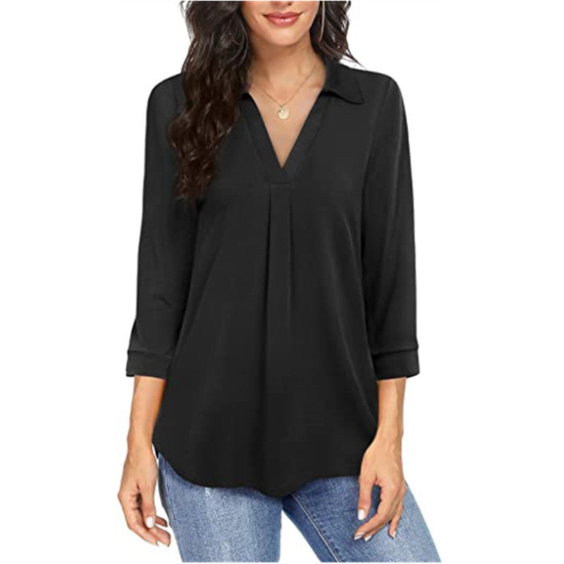 Women's Stylish Pleated V-Neck Blouse Stalluxe