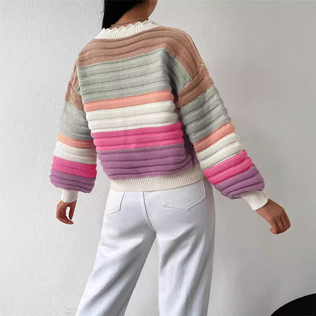 Damen Strickjacke mit modernem Streifenmuster und voluminösen Ärmeln Stalluxe