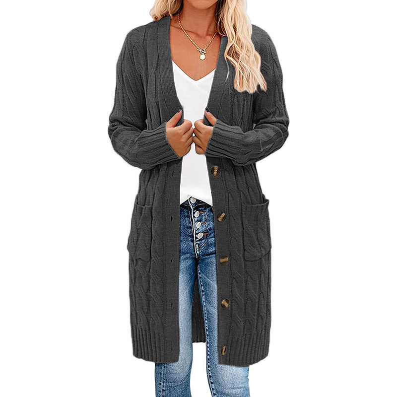 Damen Langer Strickcardigan mit Zopfdesign und praktischen Taschen Stalluxe