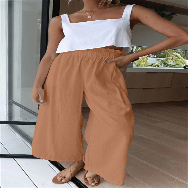 Damen Weite Leinenhose mit elastischem Bund und praktischen Taschen Stalluxe