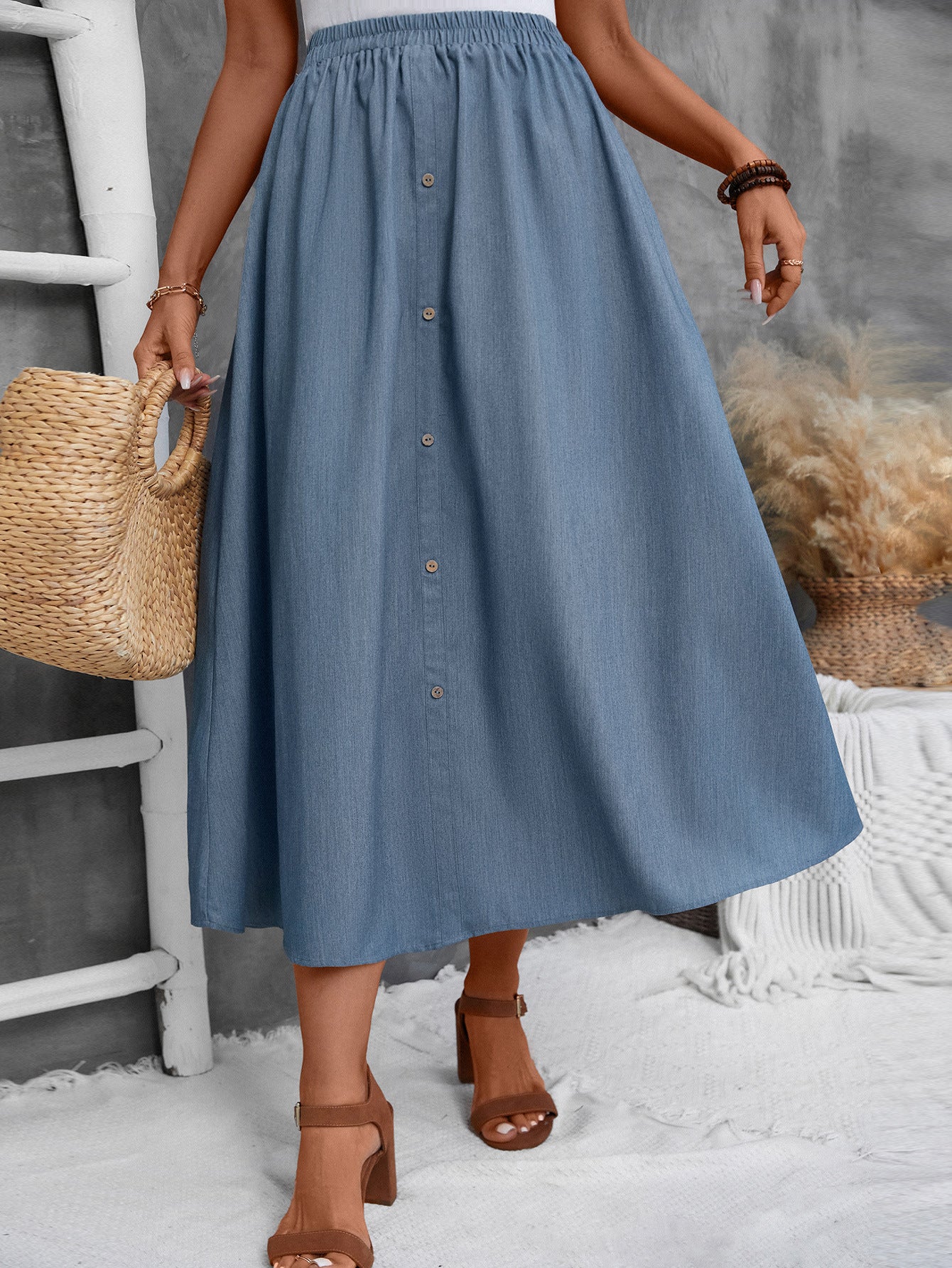 Damen Maxirock mit Knopfleiste Stalluxe