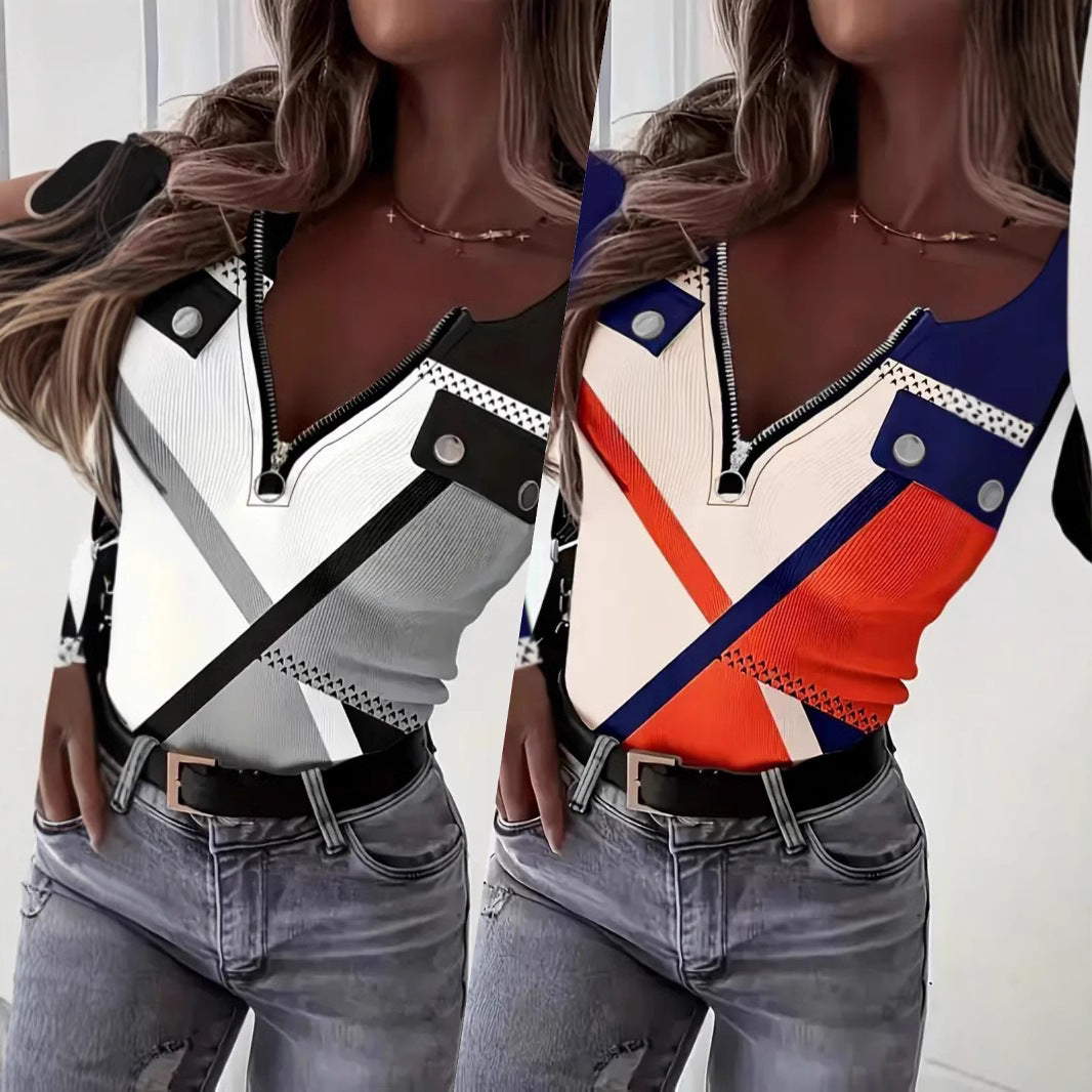 Damen stylisches Oberteil mit Reißverschluss und dekorativem Gürtel Stalluxe