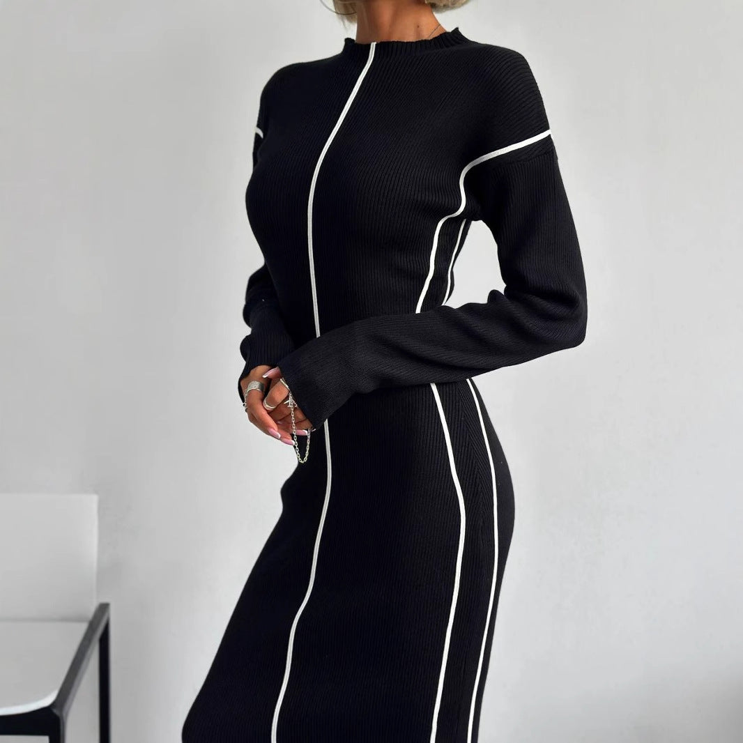 Damen elegantes Strickkleid mit raffinierten Kontrastnähten und figurbetontem Schnitt Stalluxe