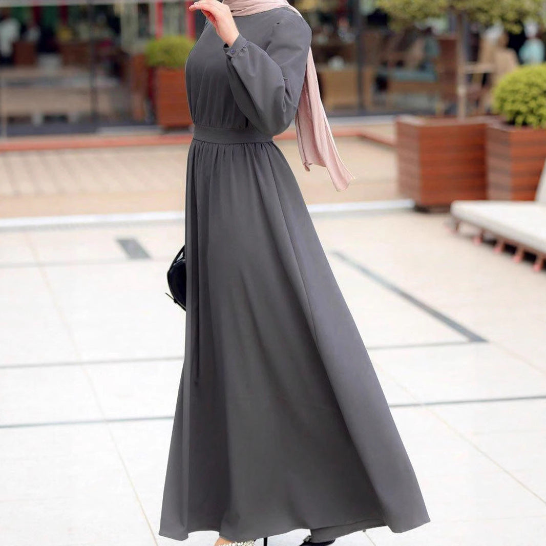Damen Maxikleid mit elastischem Taillenbund und langen Ärmeln Stalluxe