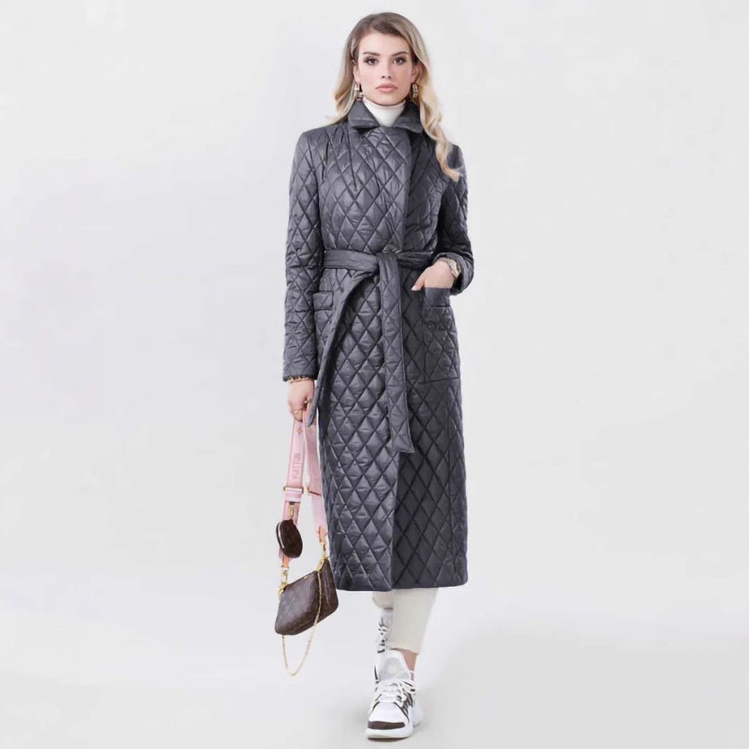 Damen Steppmantel mit Gürtel und hohem Kragen Stalluxe