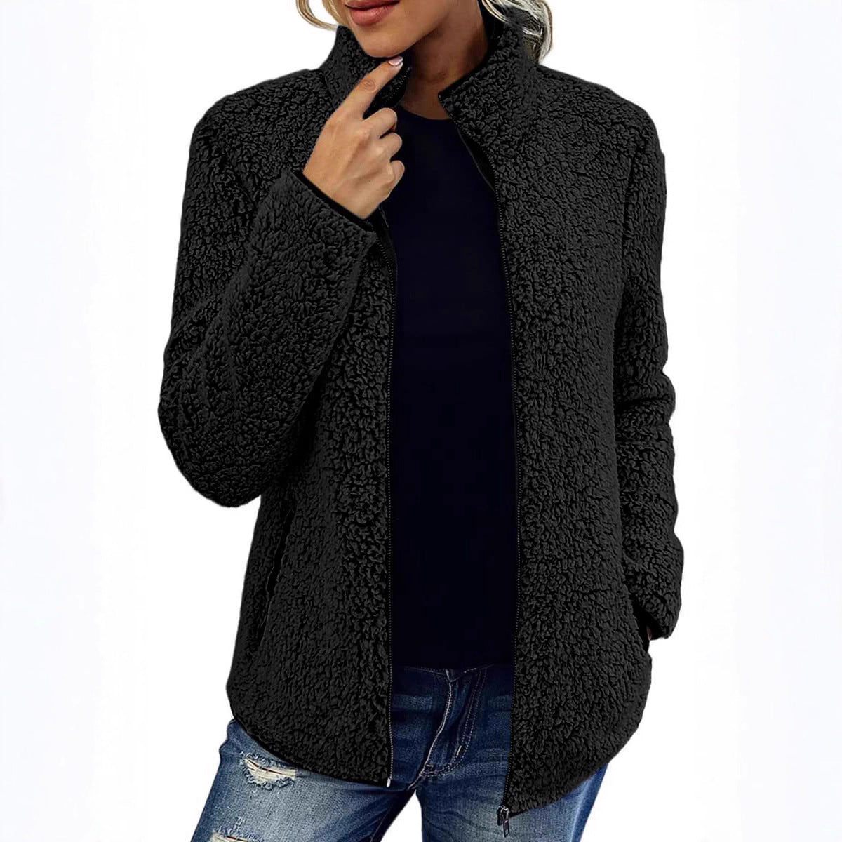 Damen Kuschelige Fleecejacke mit Stehkragen und Seitentaschen Stalluxe