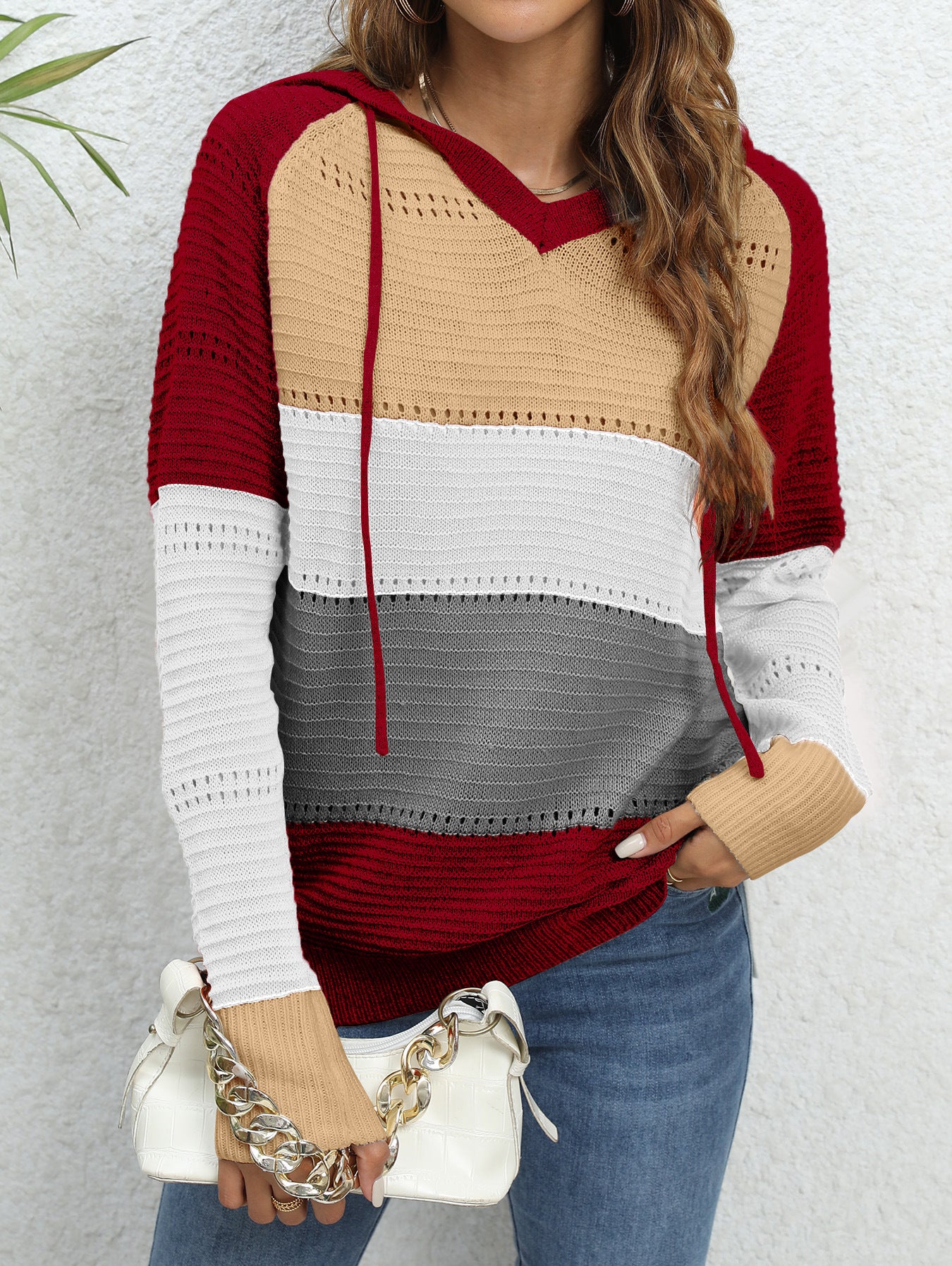 Damen Layered Kapuzenpullover mit atmungsaktiver Struktur und modischem Farbblockdesign Stalluxe