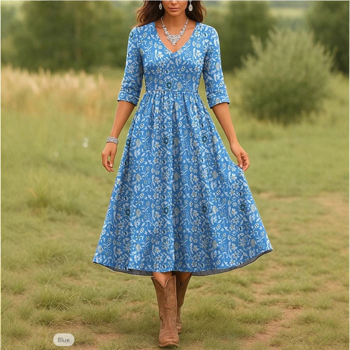 Damen Maxikleid mit floralem Design und elegantem V-Ausschnitt Stalluxe