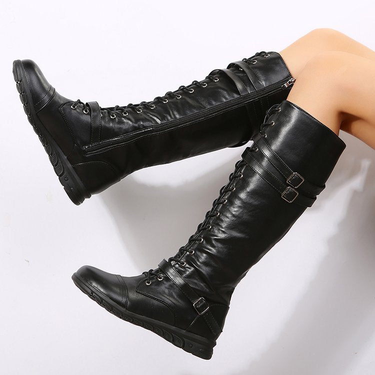 Damen Hochwertige Schnürstiefel mit modischen Riemen und robuster Sohle Stalluxe
