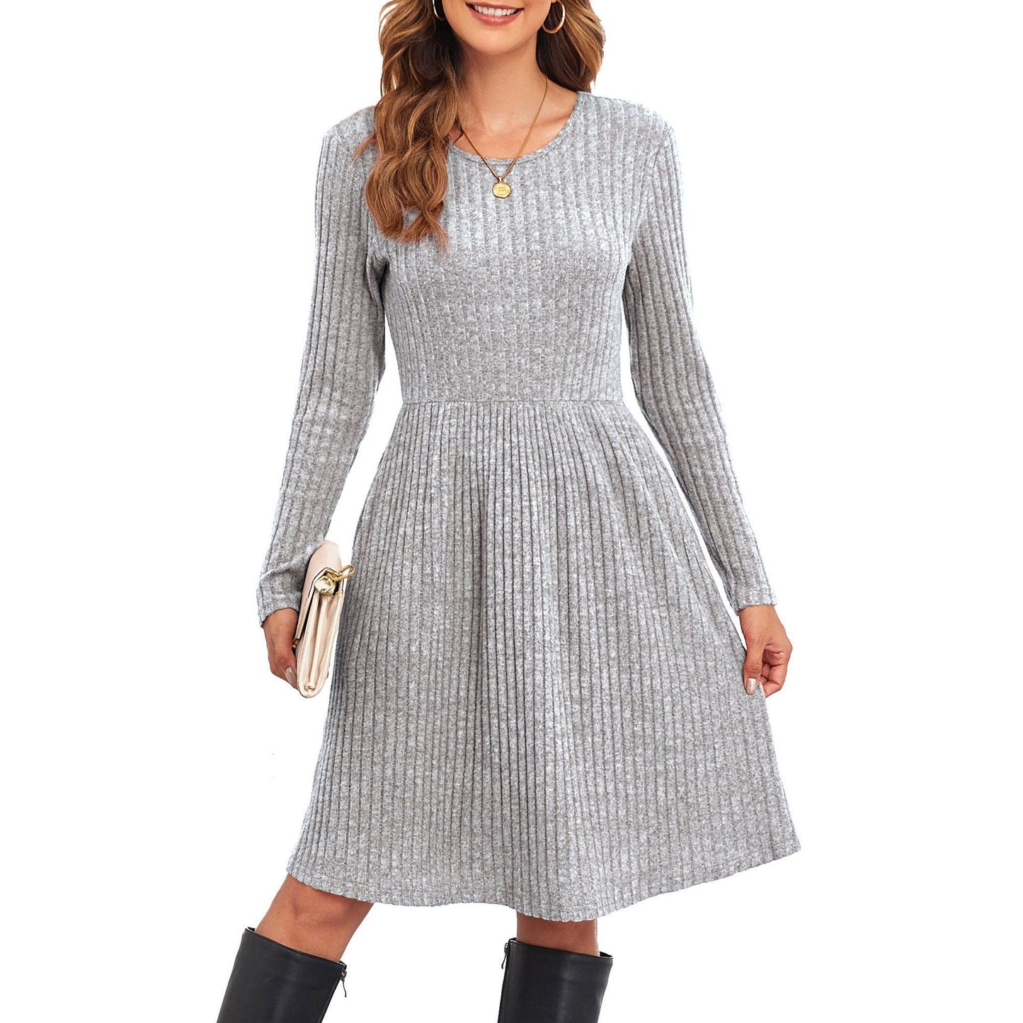 Damen Strickkleid mit lässigem Schnitt und feinem Streifenmuster Stalluxe