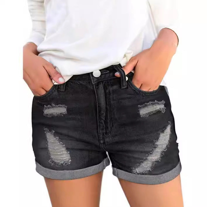 Damen modische Denim-Shorts im Distressed-Look Stalluxe