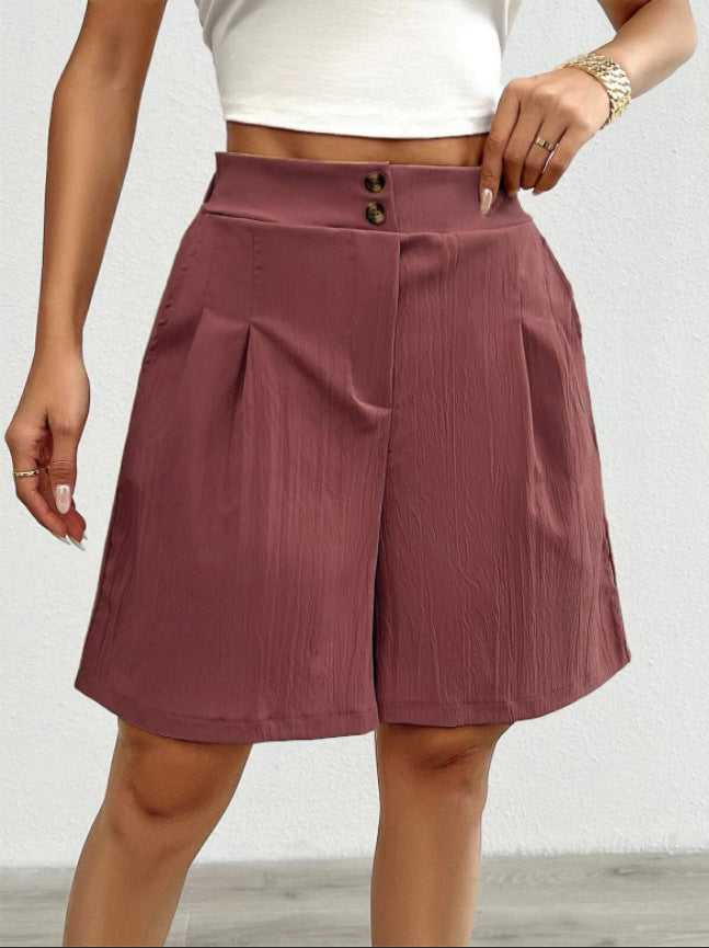 Damen Elegante Shorts mit Knopfverschluss und faltigem Design Stalluxe