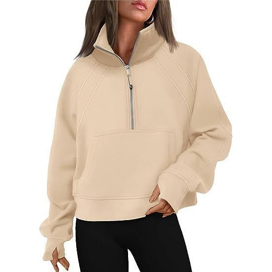 Damen Trendy Fleecepullover mit Stehkragen und Zipper Stalluxe