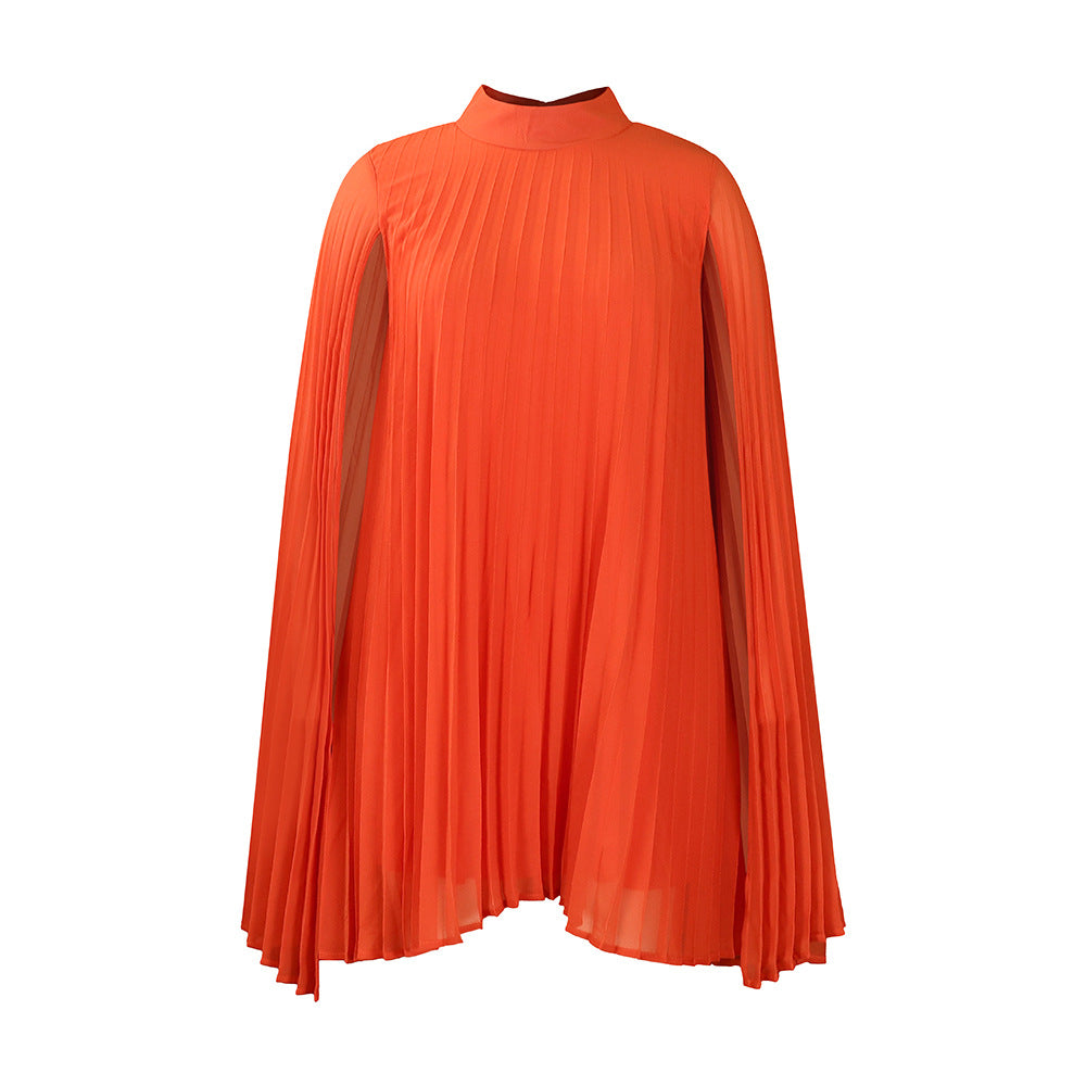 Damen Plissee-Kleid mit eleganten Kapuze und voluminösen Ärmeln Stalluxe