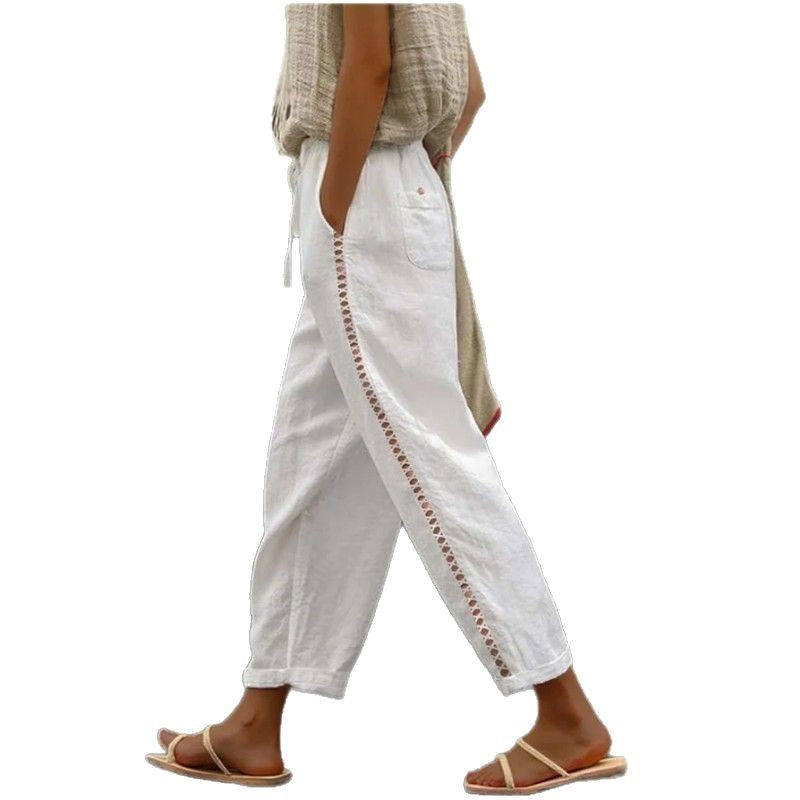 Damen Leichte A-Linien Hose aus atmungsaktivem Leinen mit seitlichen Taschen Stalluxe