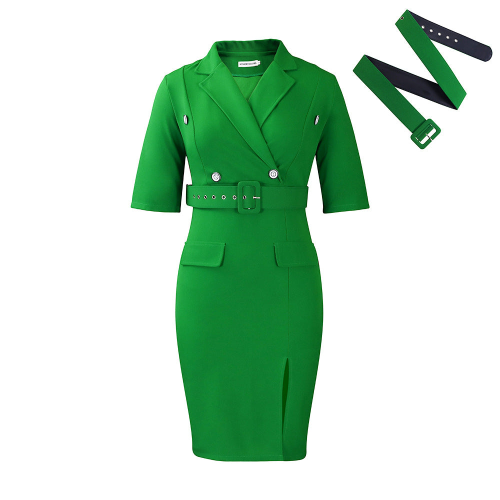 Damen Elegantes Etuikleid mit tailliertem Blazer-Oberteil und schickem Schlitz Stalluxe