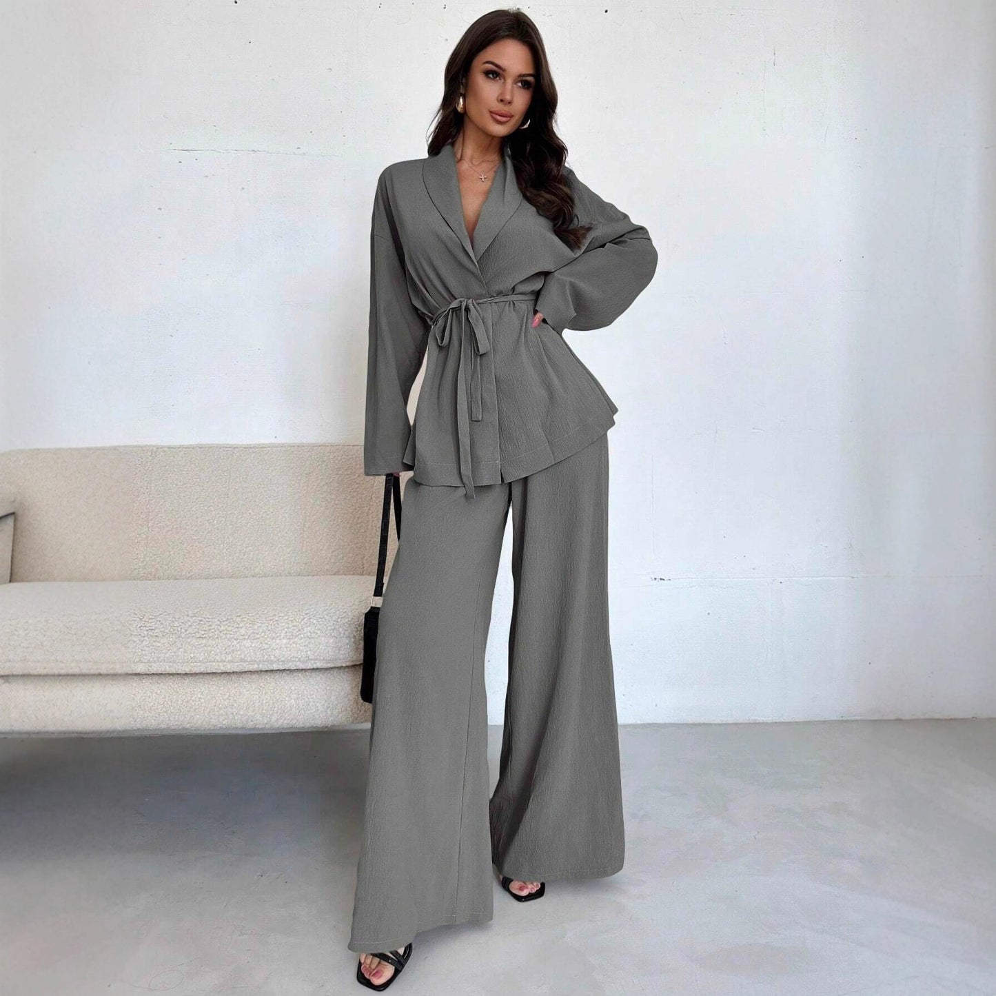 Damen lässige Oversized Blazerjacke mit Gürtel Stalluxe