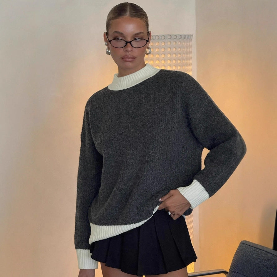 Damen Oversized Strickpullover mit hochabschließendem Kragen Stalluxe