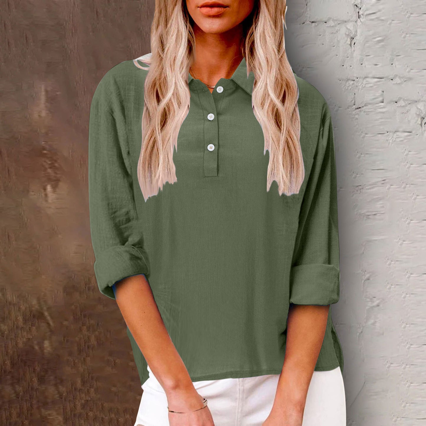 Damen Freizeitbluse mit Knopfleiste und 3/4-Ärmeln Stalluxe