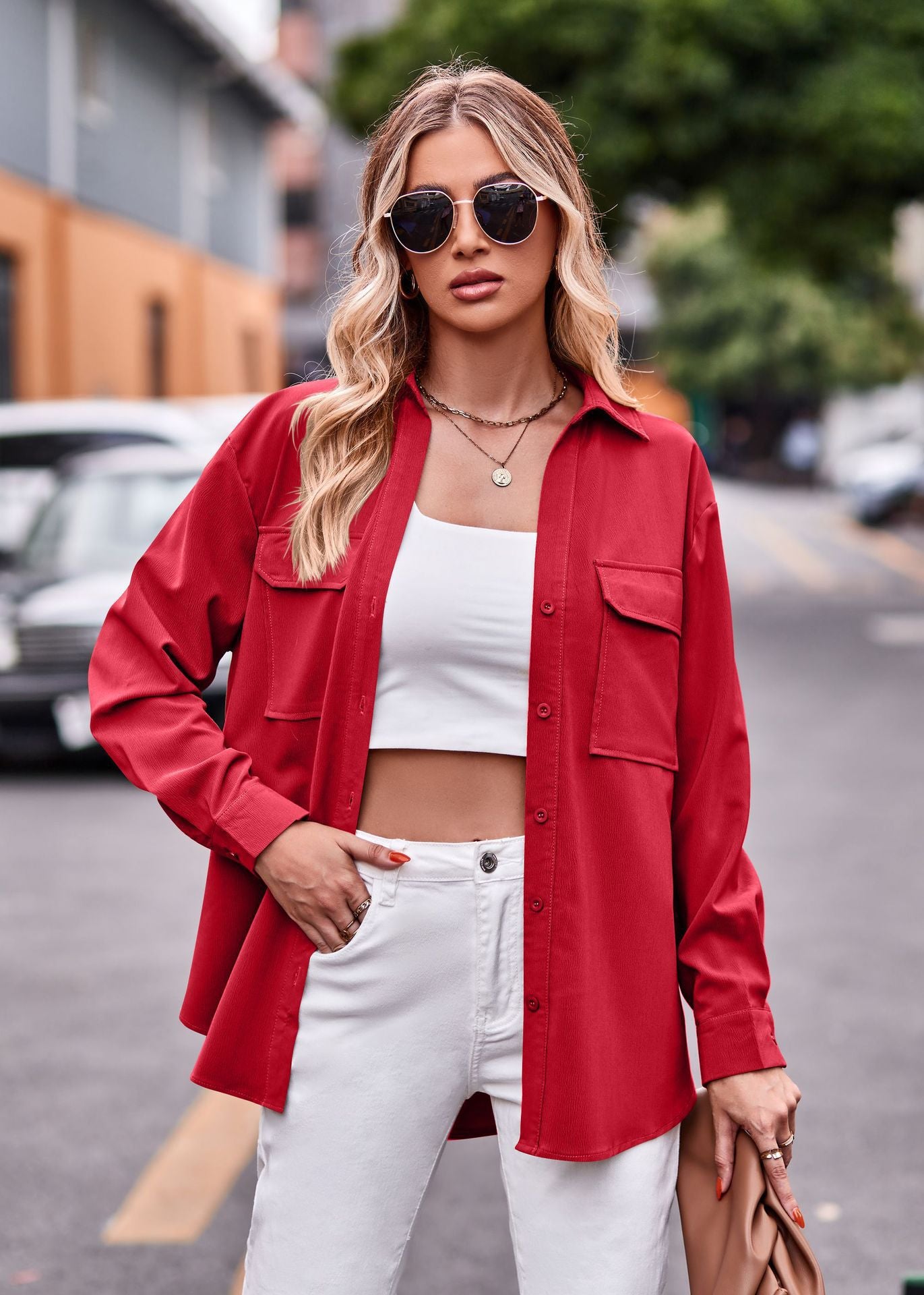 Damen lässige Hemdbluse mit praktischem Taschen-Design Stalluxe