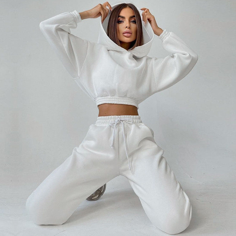 Damen trendiges Sweat-Set mit cropped Oberteil und elastischem Bund Stalluxe