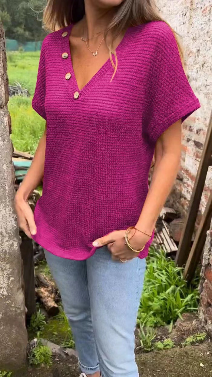 Damen lässiger V-Ausschnitt Pullover mit Knöpfen Stalluxe