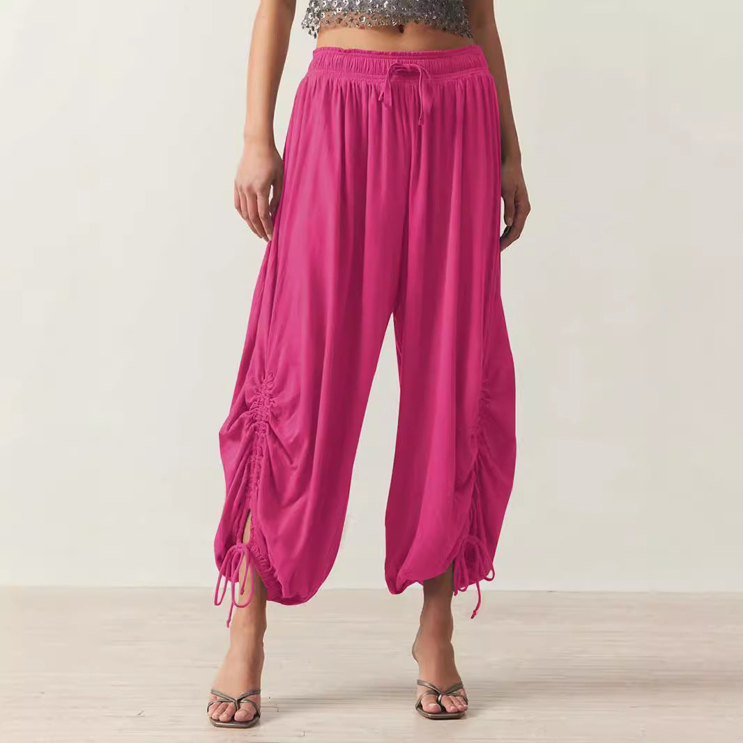 Damen lässige Palazzo-Hose mit elastischem Bund und verstellbaren Knöchelbändern Stalluxe