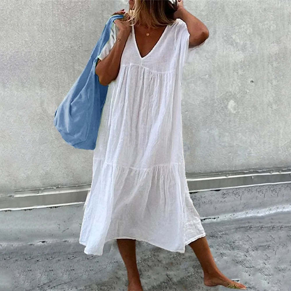 Damen luftiges Maxikleid mit floralem Muster und V-Ausschnitt Stalluxe