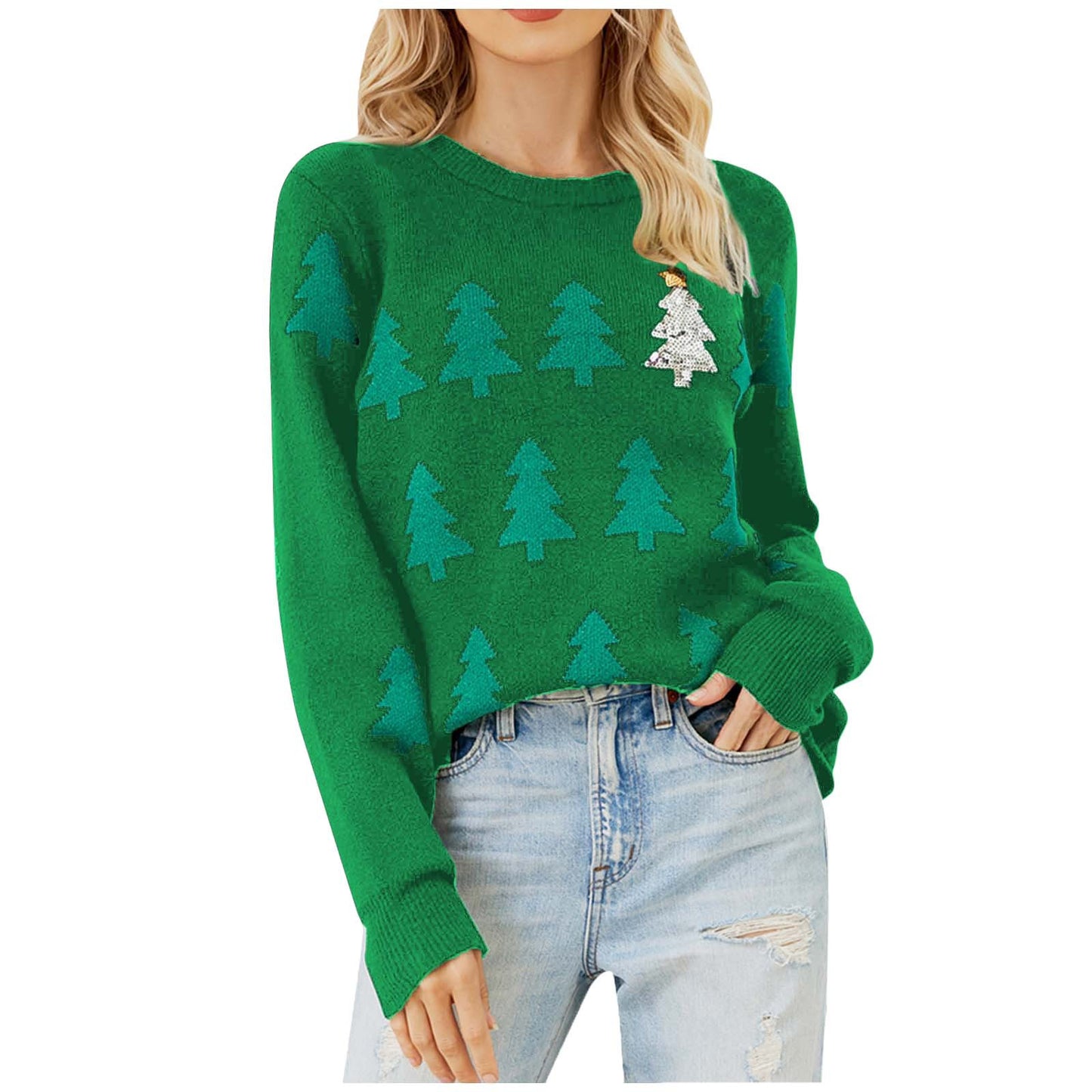 Damen festlicher Strickpullover mit Weihnachtsbaum-Motiv Stalluxe