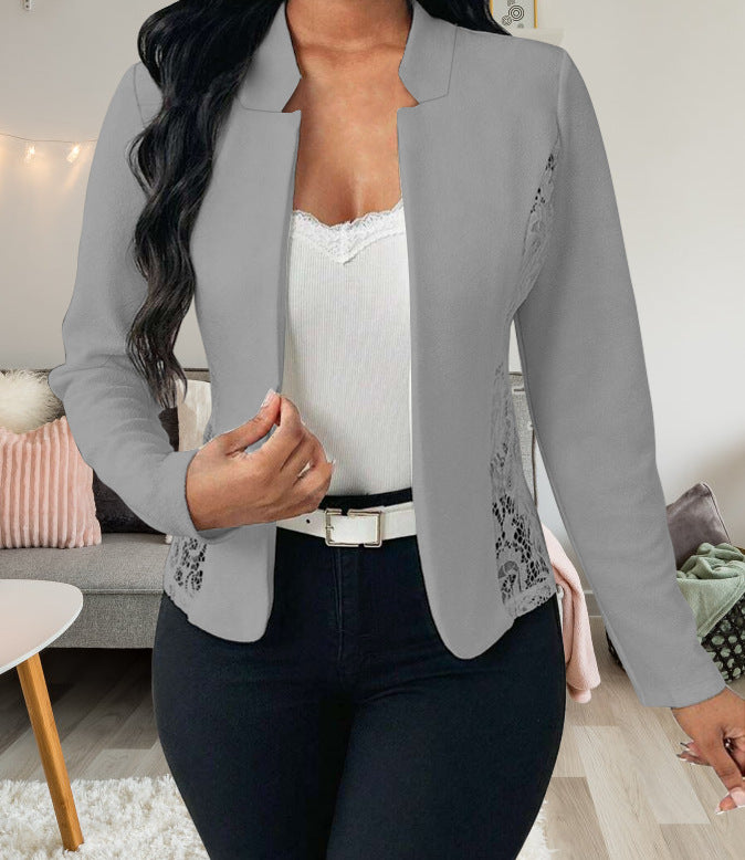 Damen Elegante Blazerjacke mit feinen Häkelverzierungen Stalluxe