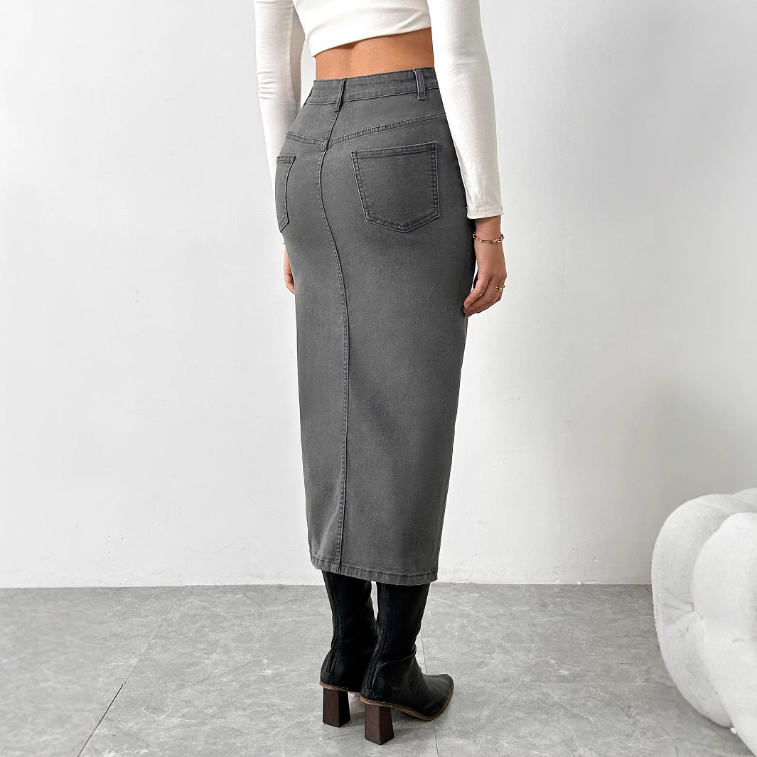 Damen Jeansrock mit Schlitz und hohem Bund Stalluxe