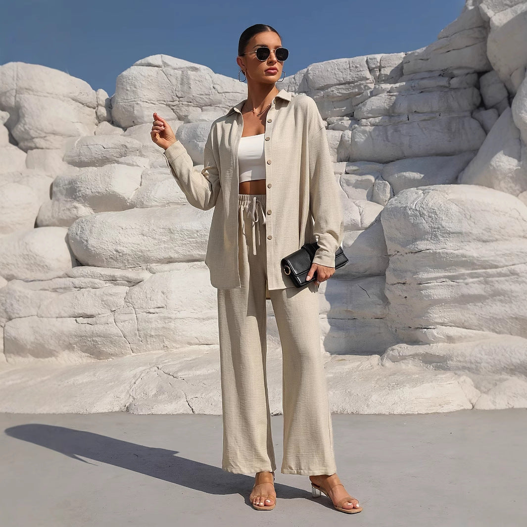 Damen elegantes und lässiges Leinen-Loungewear-Set mit lockerer Passform Stalluxe