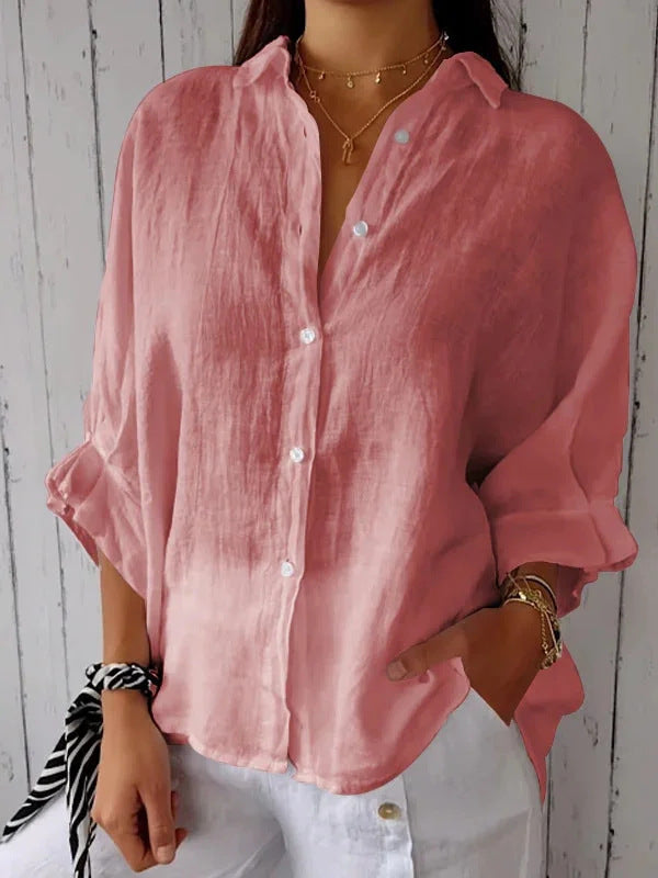 Damen luftige Leinenbluse mit eleganter Knopfleiste und lockerer Passform Stalluxe