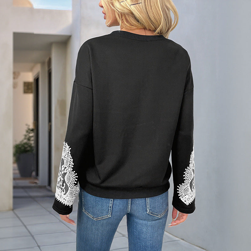 Damen Sweatshirt mit eleganter Spitzenverzierung Stalluxe