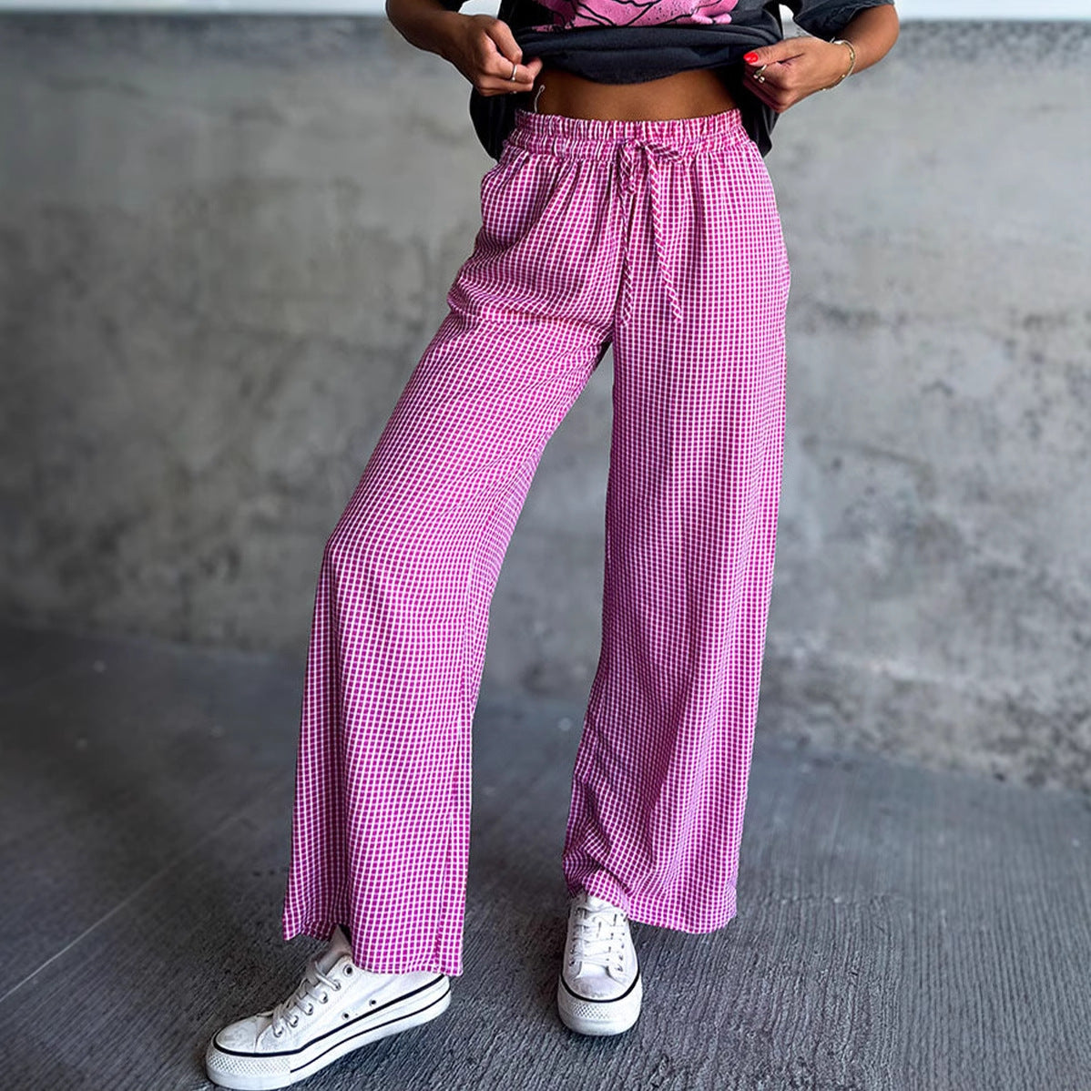 Damen Weit geschnittene Karohose mit elastischem Bund Stalluxe
