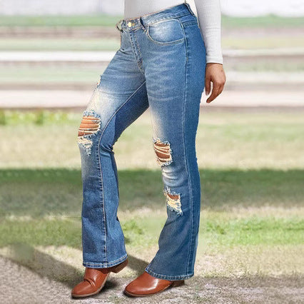 Damen Bootcut Jeans mit modischen Rissdetails und hohem Bund Stalluxe