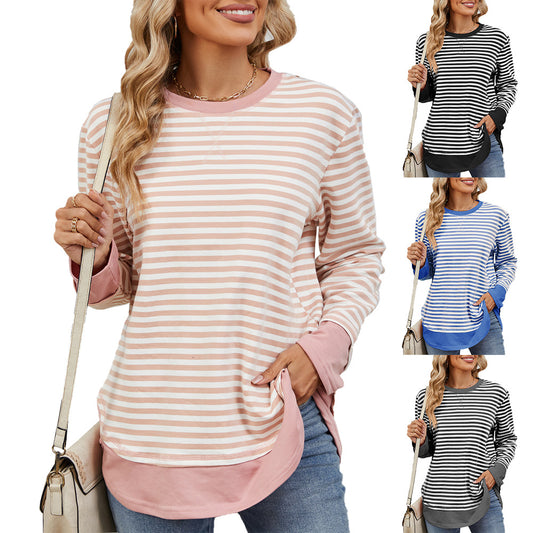 Damen gestreiftes Sweatshirt mit lässigem Schnitt und praktischen Taschen Stalluxe