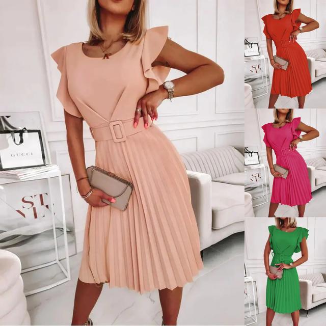 Damen Plisseekleid mit schickem Taillengürtel und Rüschendetails Stalluxe
