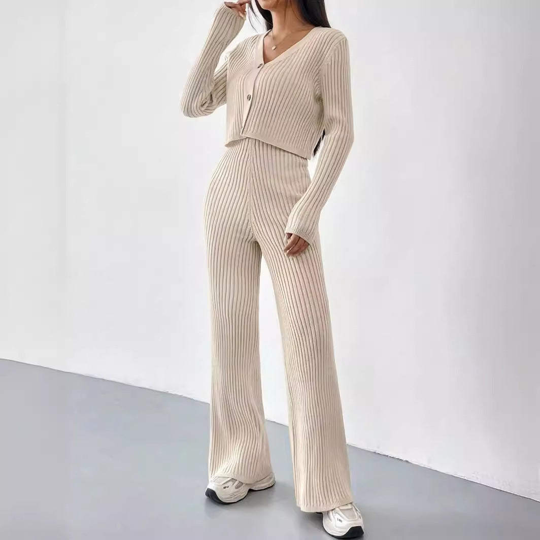 Damen Set mit Rippstruktur und modischem V-Ausschnitt Stalluxe